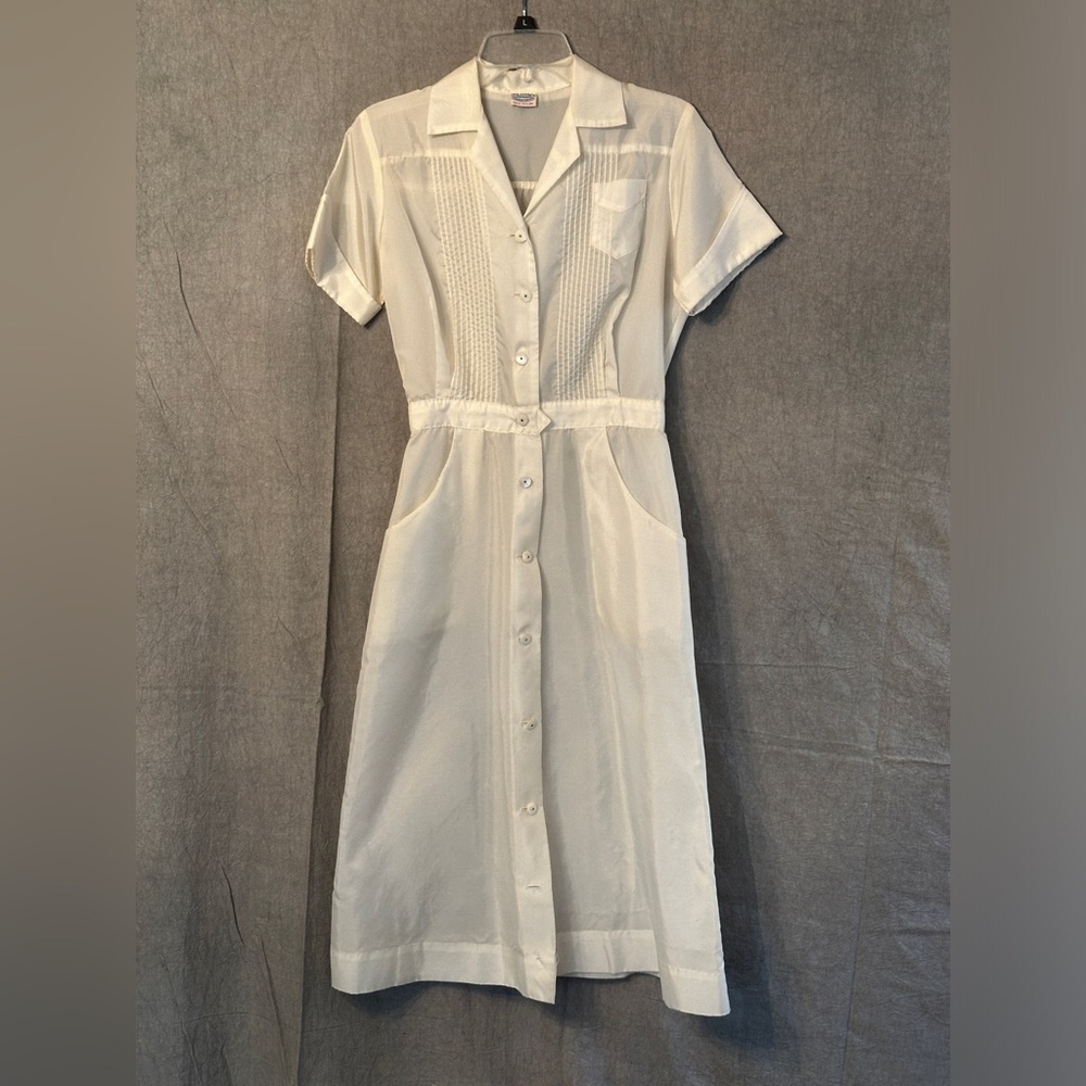Vintage Sheer White Nylon Nurse Uniform Dress by Clinic Uniforms